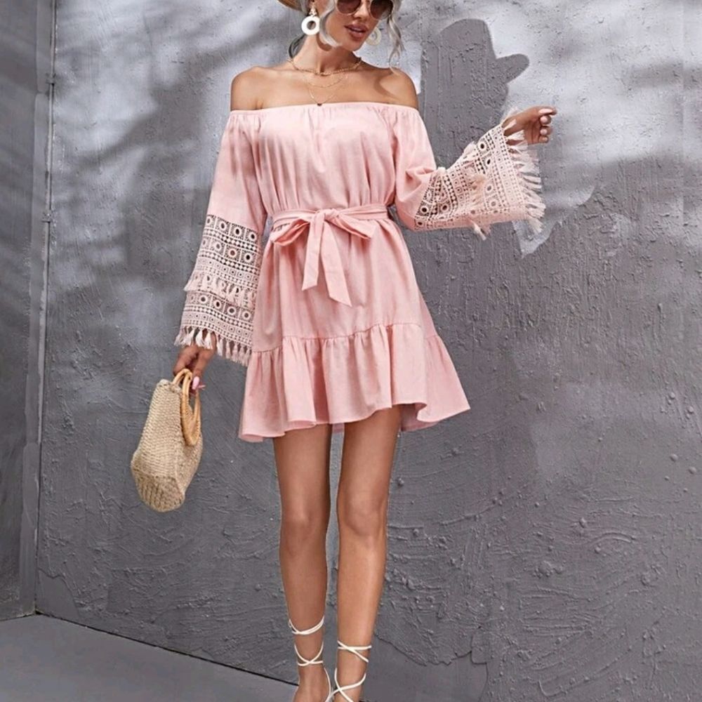 Fringe Ruffle Bardot Dress - Picture 5 of 7